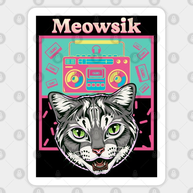 Retro Meowsik-Cat and Music lovers- Sticker by Omise